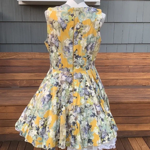 Modcloth Closet London UK 16/ US 12 Yellow Floral Vintage Style Dress - Picture 5 of 8